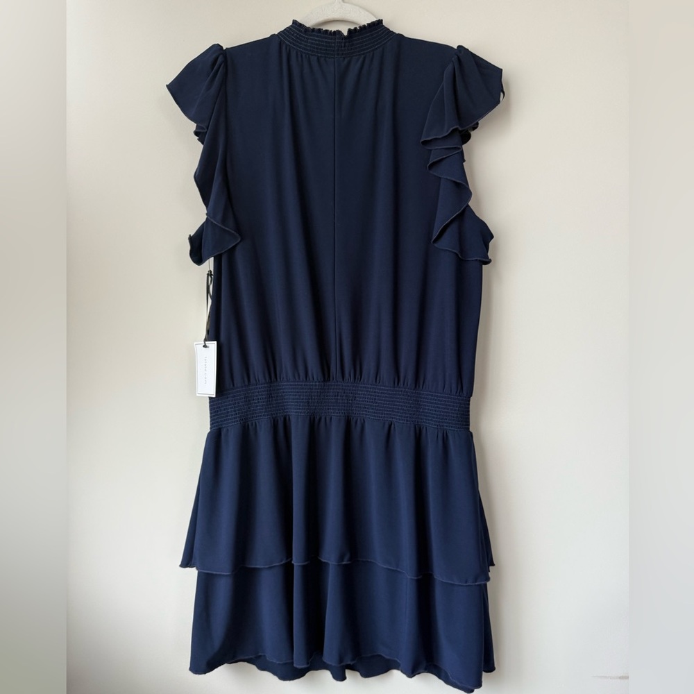 1. STATE Women’s Mock Neck Navy Flutter Sleeve Drop Waist Dress - L - Picture 3 of 6